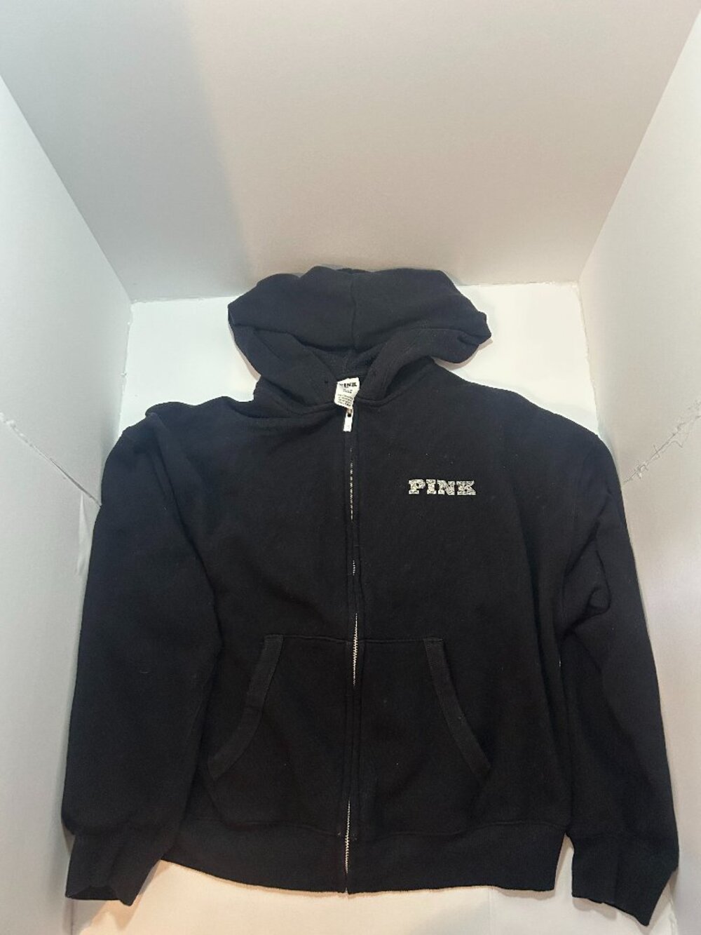 Victoriaās Secret PINK Black Hoodie Full Zip Jacket Womenās Small (S)